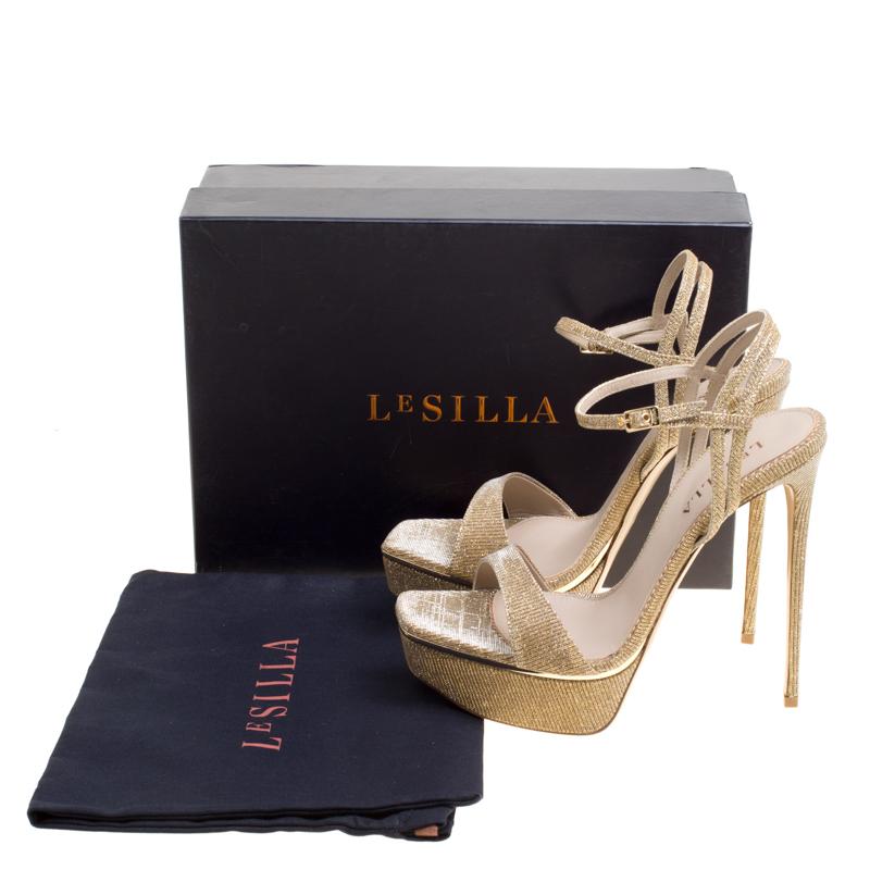 Le Silla Metallic Gold Lamé Glitter Fabric Galaxy Platform Sandals Size 39 2