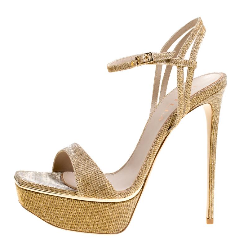 Le Silla Metallic Gold Lamé Glitter Fabric Galaxy Platform Sandals Size 39 4