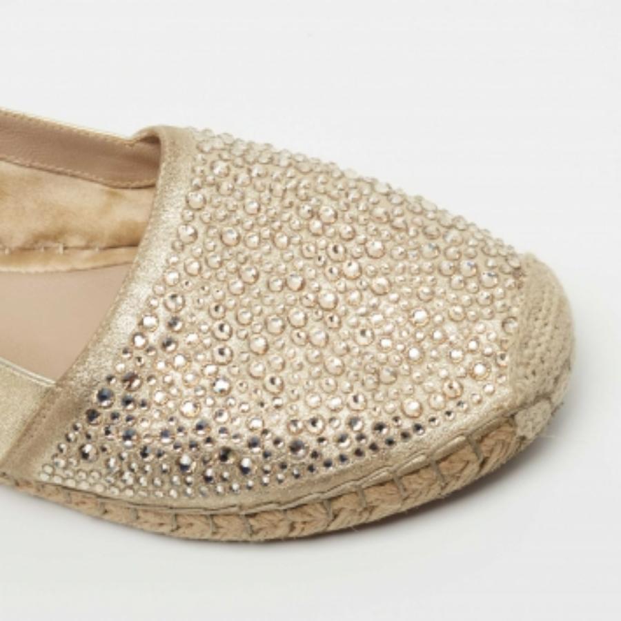 Le Silla Espadrilles flache Espadrilles aus goldenem Leder mit Kristallverzierungen, Metallic, Größe 36 im Angebot 2
