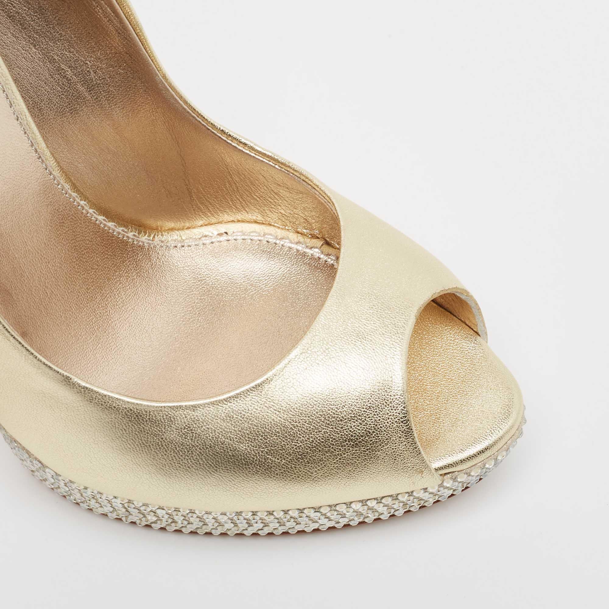 Le Silla Pumps Peep Toe in pelle oro metallizzato misura 38,5 in vendita 2