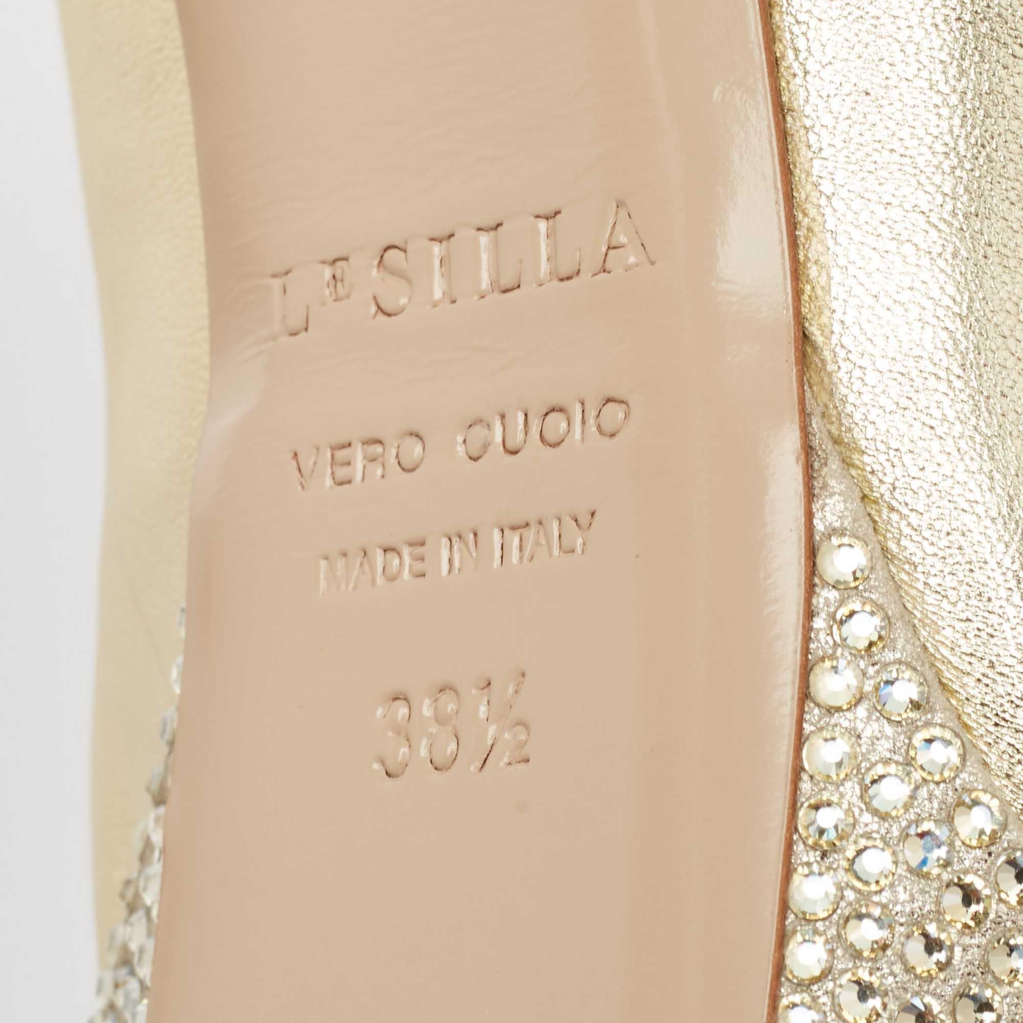 Le Silla Pumps Peep Toe in pelle oro metallizzato misura 38,5 in vendita 3