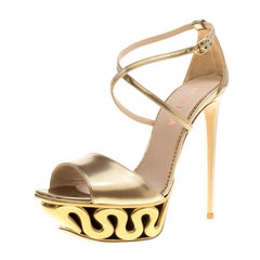 Le Silla Metallic Gold Leather Venus Cross Strap Platform Sandals Size 38.5