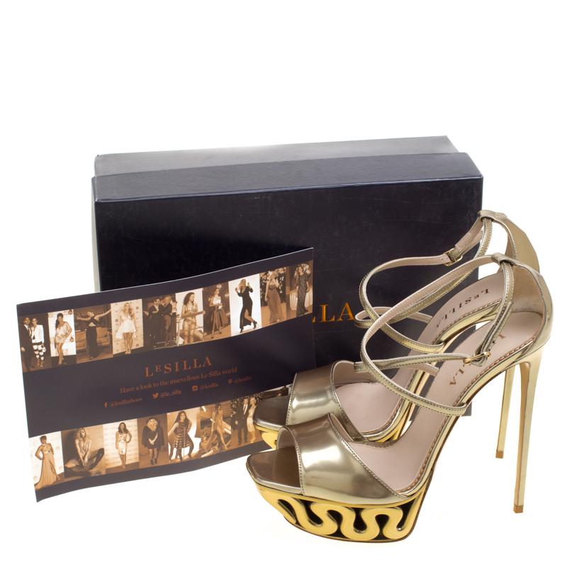 Le Silla Metallic Gold Leather Venus Cross Strap Platform Sandals Size 40 2