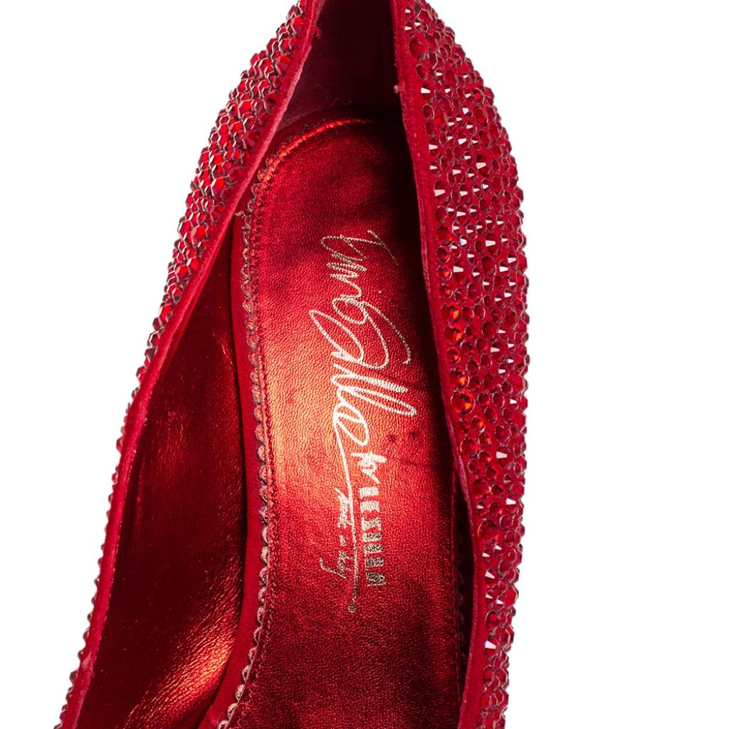 Le Silla Metallic Red Suede Crystal Embellished Peep Toe Platform Pumps Size 38 2