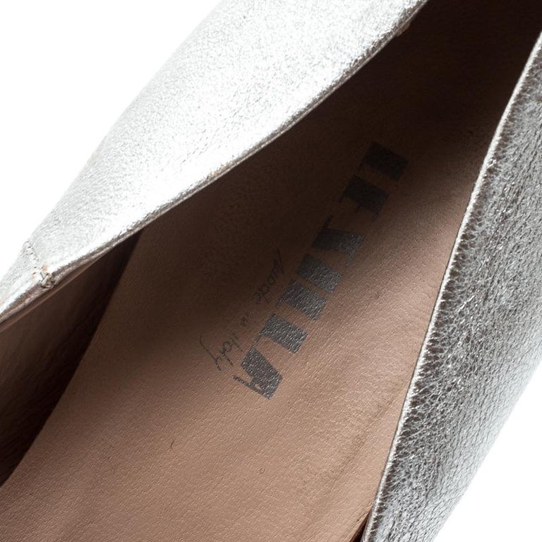 Le Silla Metallic Silver Leather Crystal Embellished Platform Peep Toe Pumps Siz For Sale 1