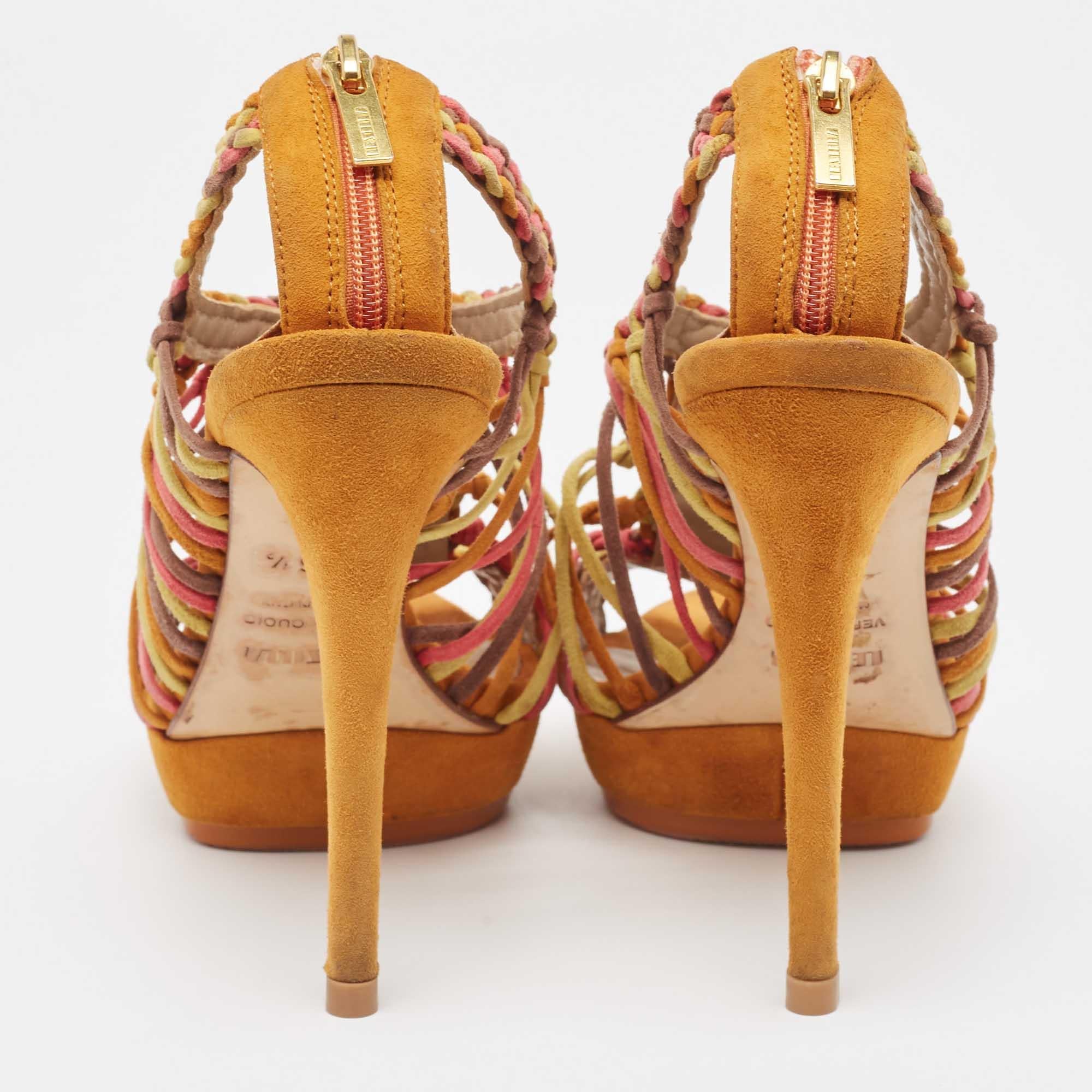 Women's Le Silla Multicolor Suede Woven Platform Sandals Size 36.5 For Sale
