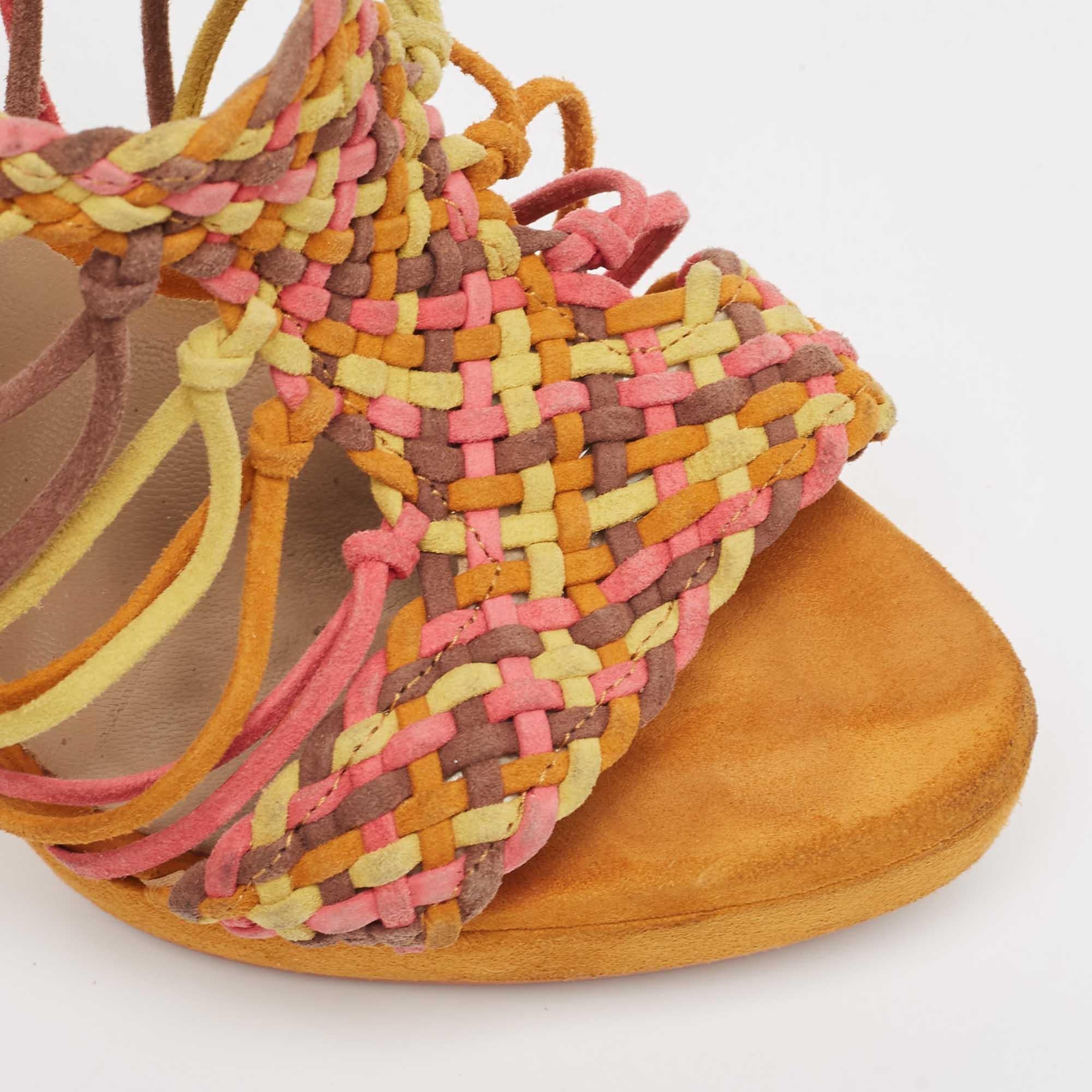 Le Silla Multicolor Suede Woven Platform Sandals Size 36.5 For Sale 3