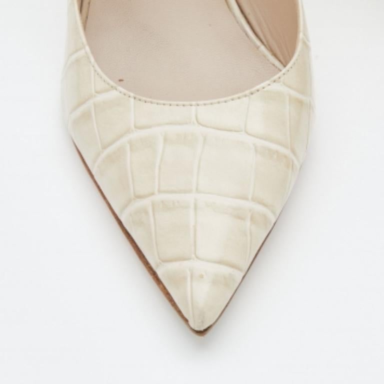 Le Silla Off-White Croc Embossed Leather Eva Pointed Toe Pumps Size 36 1