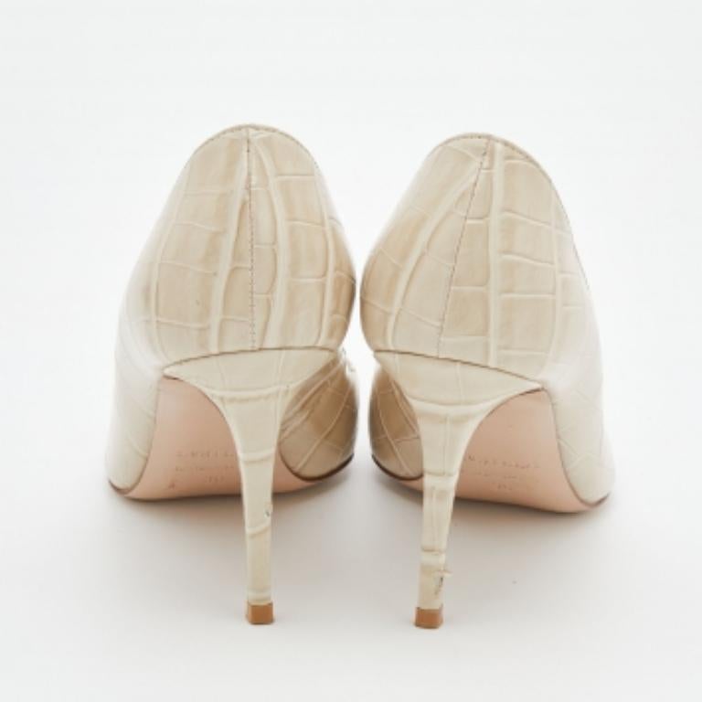 Le Silla Off-White Croc Embossed Leather Eva Pointed Toe Pumps Size 36 2