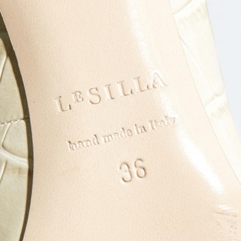 Le Silla Off-White Croc Embossed Leather Eva Pointed Toe Pumps Size 36 4