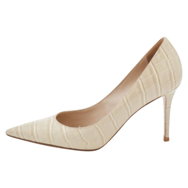 Le Silla Off-White Croc Embossed Leather Eva Pointed Toe Pumps Size 36