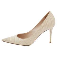 Le Silla Off-White Croc Embossed Leather Eva Pointed Toe Pumps Size 36