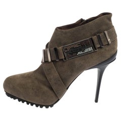 Le Silla Olive Green Leather Platform Ankle Boots Size 39