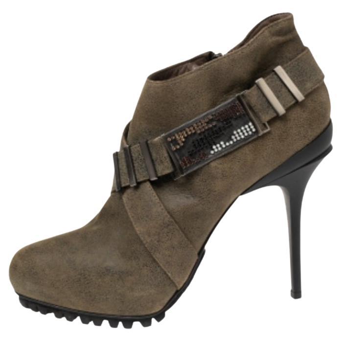Le Silla - Bottines Stivaletto en daim vert olive - Taille 38