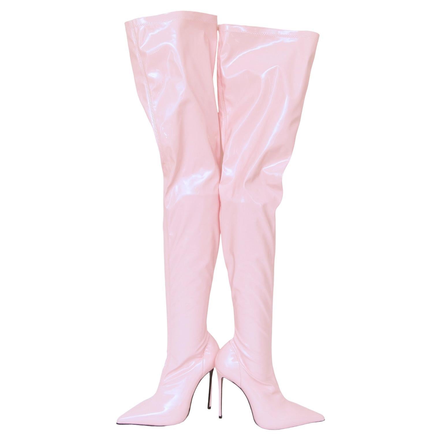 LE SILLA Pink Patent Leather EVA THIGH HIGH Boots Stiletto Heel 120mm Sz 39 For Sale