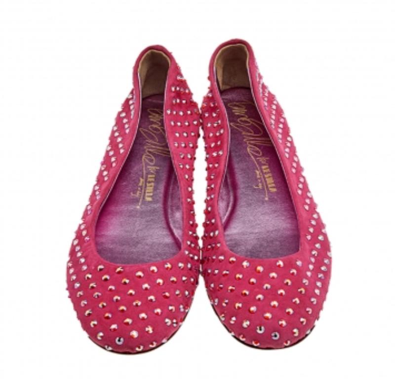 Rose Le Silla Ballerines en daim rose ornées de cristaux, taille 39,5 en vente