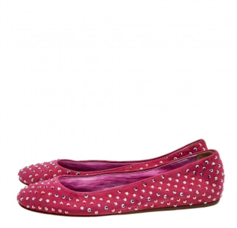 Le Silla Ballerines en daim rose ornées de cristaux, taille 39,5 Pour femmes en vente