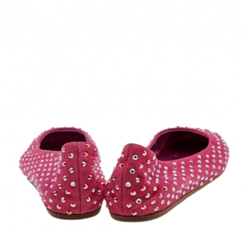 Le Silla Ballerines en daim rose ornées de cristaux, taille 39,5 en vente 1