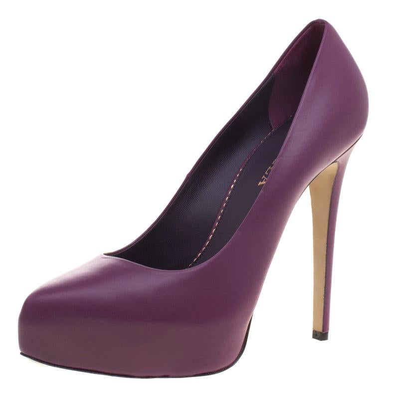 purple platform pumps