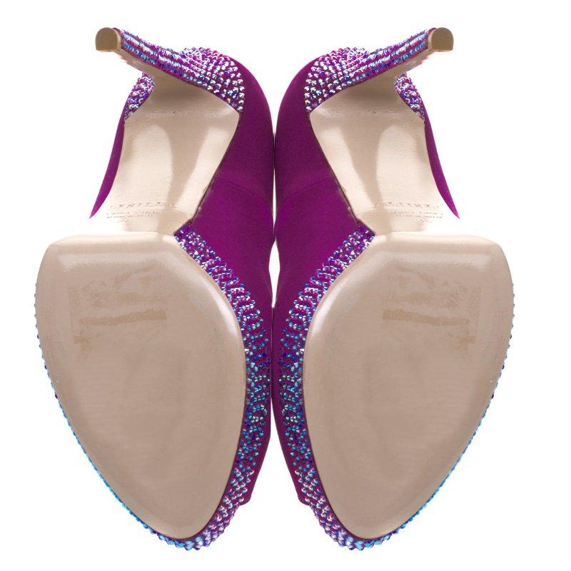 Le Silla Purple Satin Crystal Embellished Platform Peep Toe Pumps Size 38 2