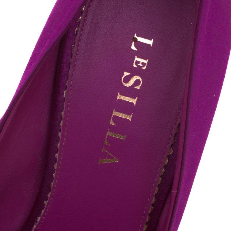 Le Silla Purple Satin Crystal Embellished Platform Peep Toe Pumps Size 38 3