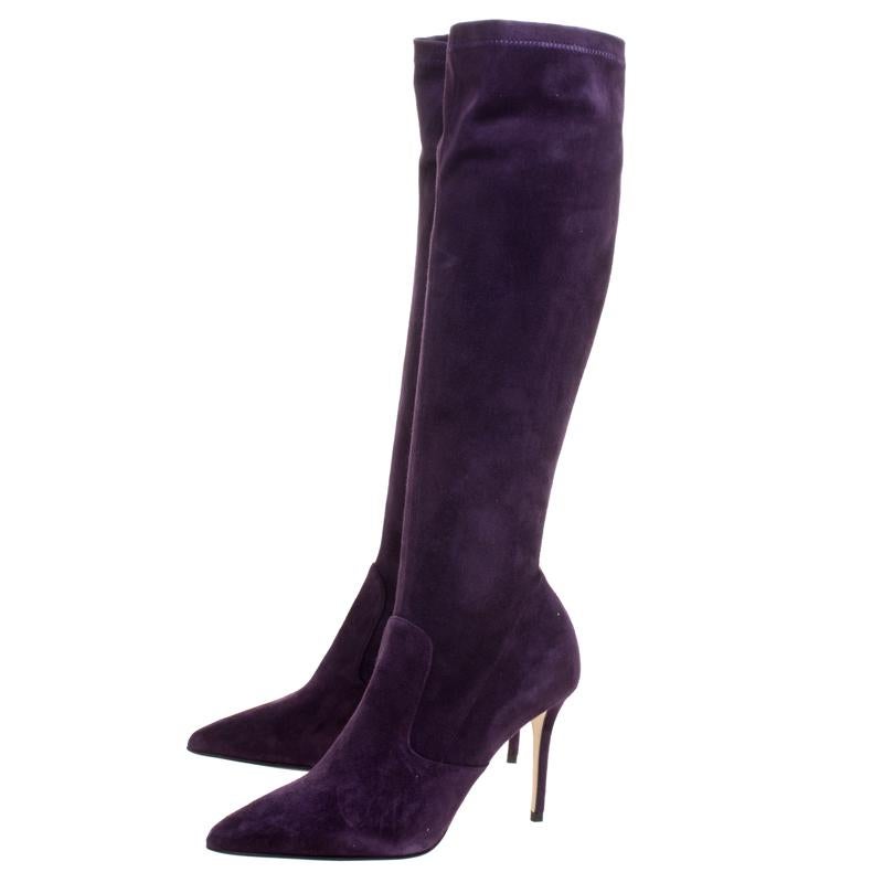 Le Silla Purple Stretch Velour Knee High Pointed Toe Boots Size 40 1