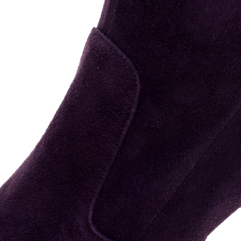 Le Silla Purple Stretch Velour Knee High Pointed Toe Boots Size 40 2