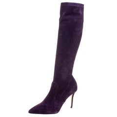 Le Silla Purple Stretch Velour Knee High Pointed Toe Boots Size 40