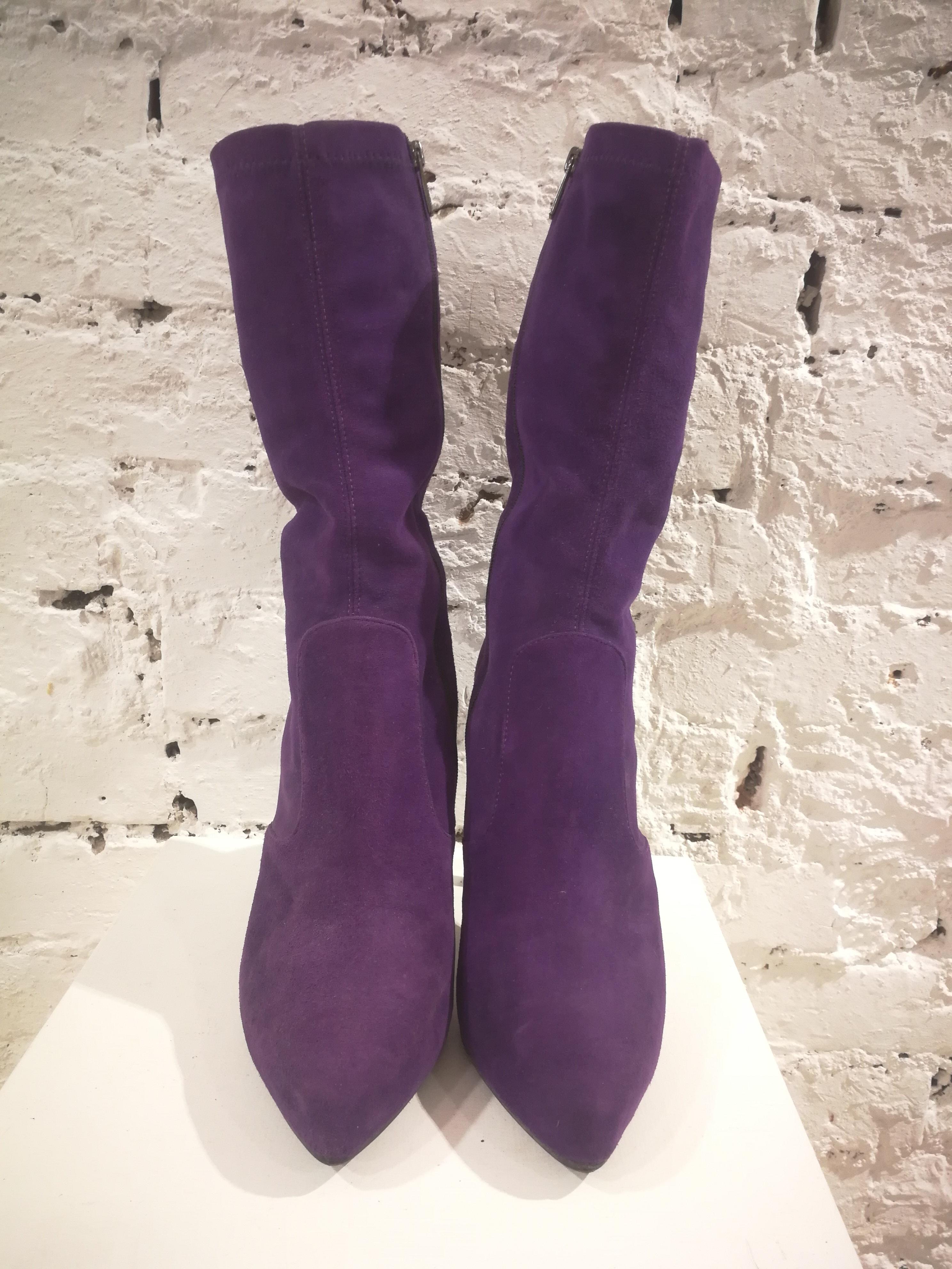 Le Silla Purple Suede Boots In Good Condition In Capri, IT