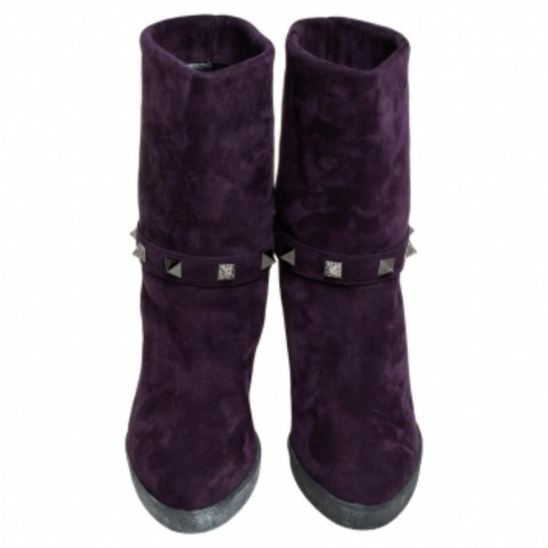 Noir Le Silla - Bottes mid-calf embellies en daim violet, taille 40