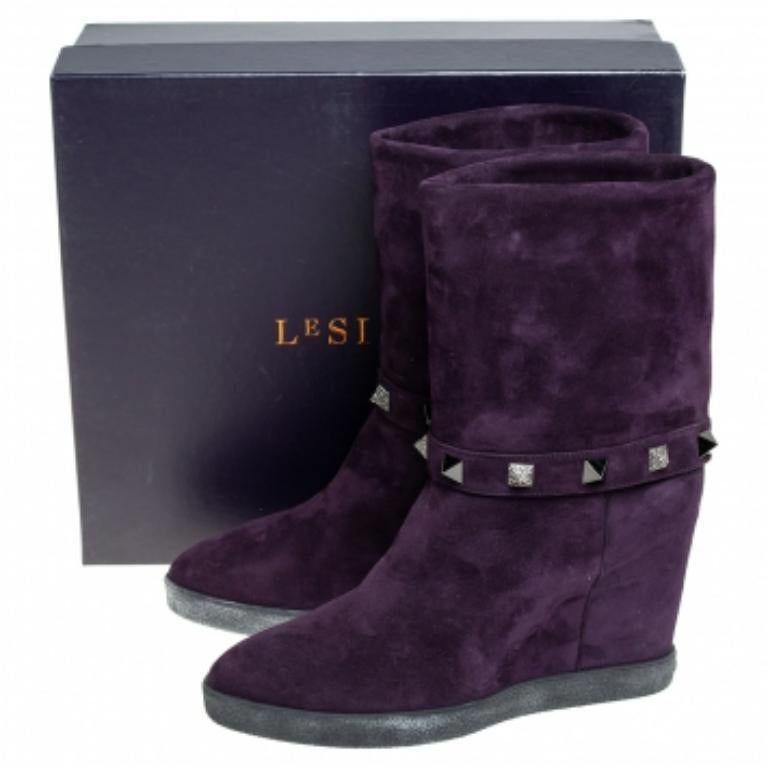Le Silla - Bottes mid-calf embellies en daim violet, taille 40 1
