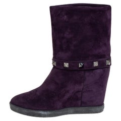 Le Silla Purple Suede Embellished Mid Calf Boots Size 40