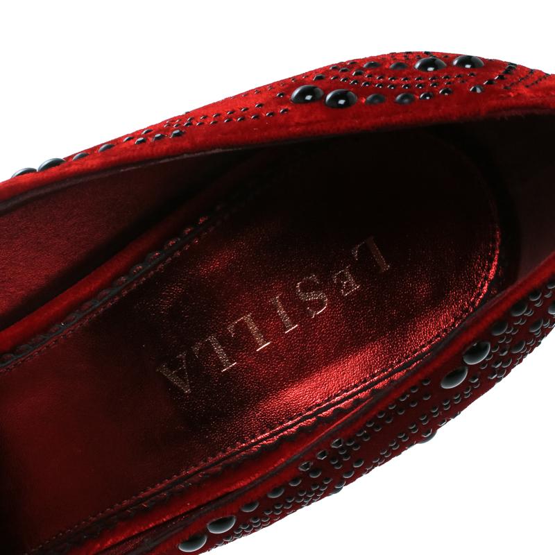 Le Silla Red Crystal Embellished Velvet Pointed Toe Pumps Size 40 1