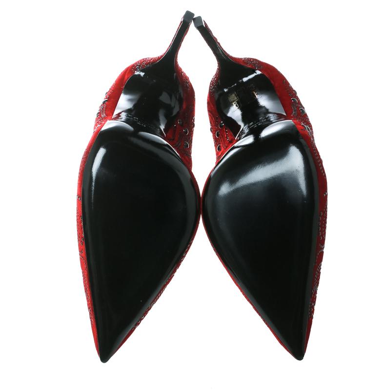 Le Silla Red Crystal Embellished Velvet Pointed Toe Pumps Size 40 2