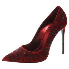 Le Silla Red Crystal Embellished Velvet Pointed Toe Pumps Size 40