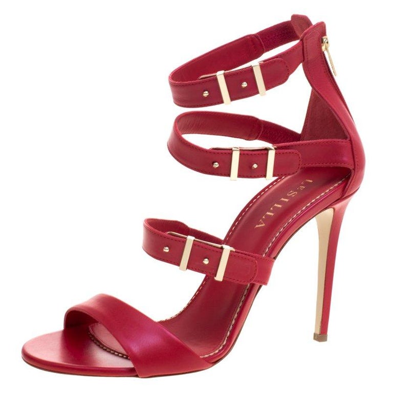 Le Silla Red Leather Minerva Strappy Sandals Size 40 For Sale at 1stDibs