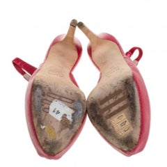 Le Silla Red Lizard Embossed Leather Slingback Platform Sandals Size 39