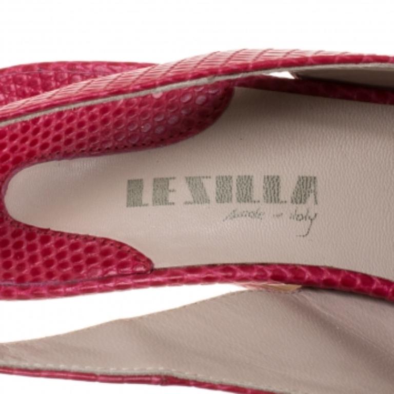 Le Silla Red Lizard Embossed Leather Slingback Platform Sandals Size 39 For Sale 1