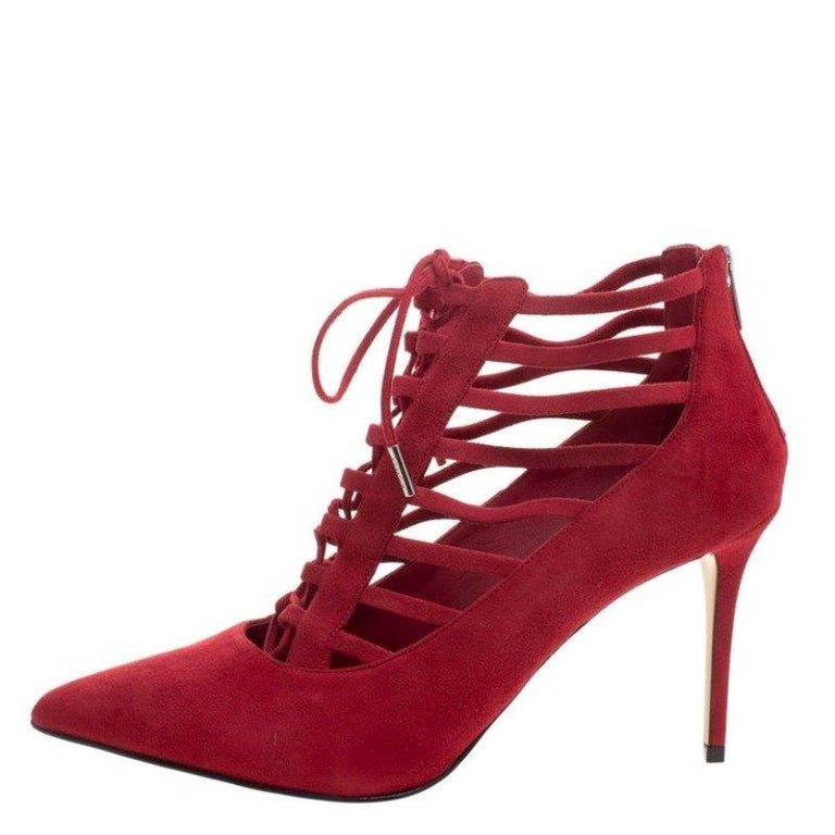 Le Silla Red Suede Caged Lace Up Ankle Boots Size 40 For Sale at 1stDibs