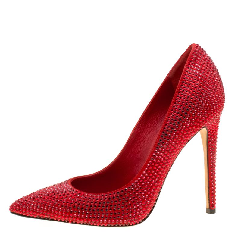 Le Silla Red Suede Crystal Embellished Pointed Toe Pumps Size 36 3