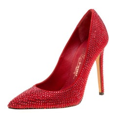 Le Silla Red Suede Crystal Embellished Pointed Toe Pumps Size 36