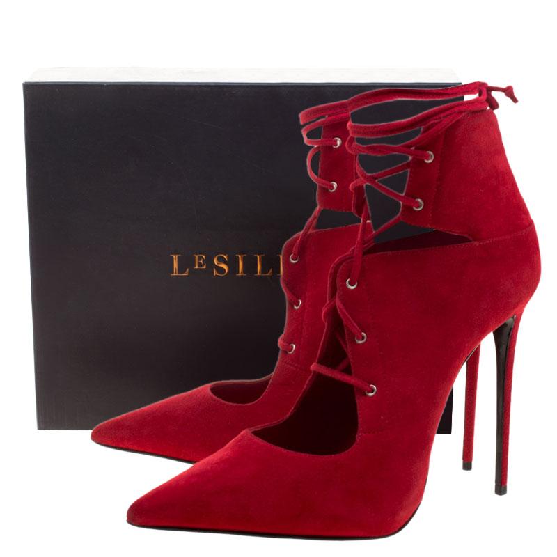 Le Silla Red Suede Lace Up Pointed Toe Ankle Boots Size 40 1