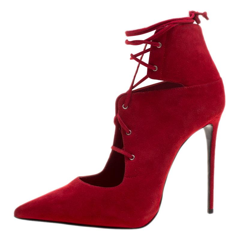 Le Silla Red Suede Lace Up Pointed Toe Ankle Boots Size 40
