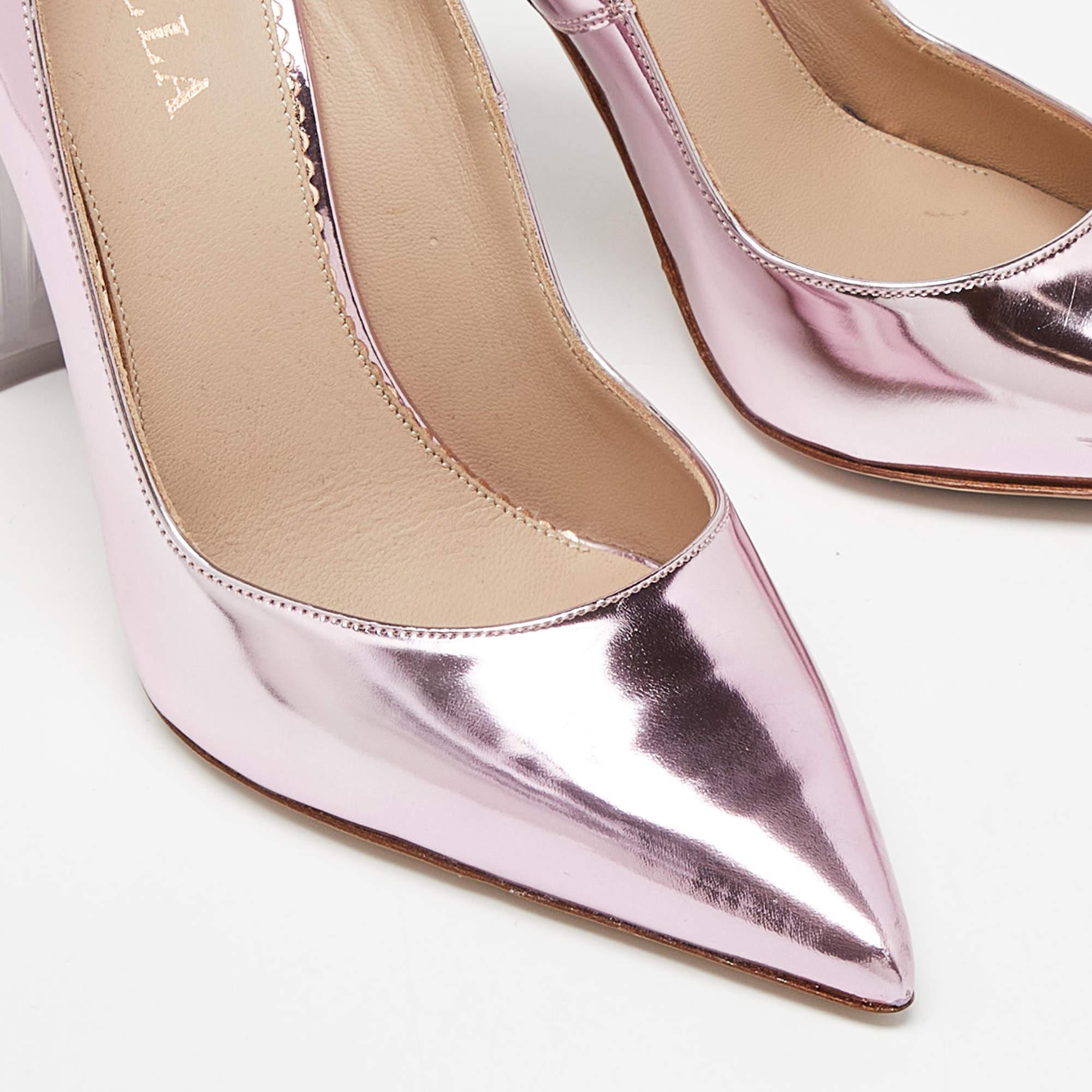 Le Silla Rose Pink Mirror Leather Fergie Iris Pumps Taglia 37.5 in vendita 2