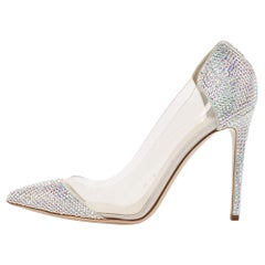Le Silla Silver Suede and PVC Crystal Embellished Pumps Size 39.5