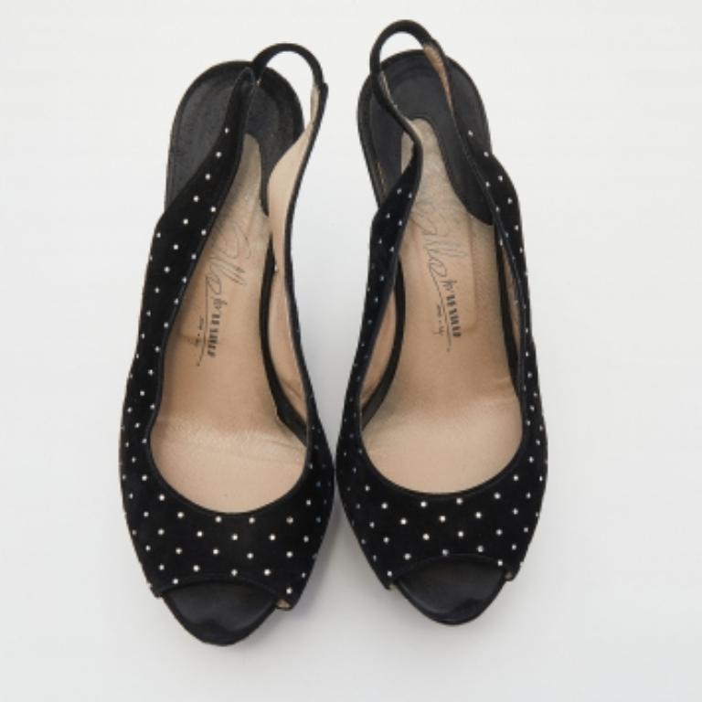 Noir Le Silla Suede Crystal Wedge Platform Slingback Sandals Size 38 en vente