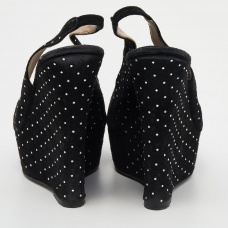 Le Silla Suede Crystal Wedge Platform Slingback Sandals Size 38 en vente 1
