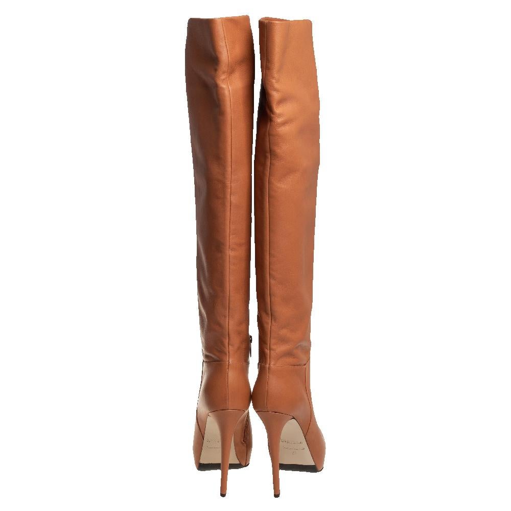 Brown Le Silla Tan Leather Over The Knee Boots Size 37
