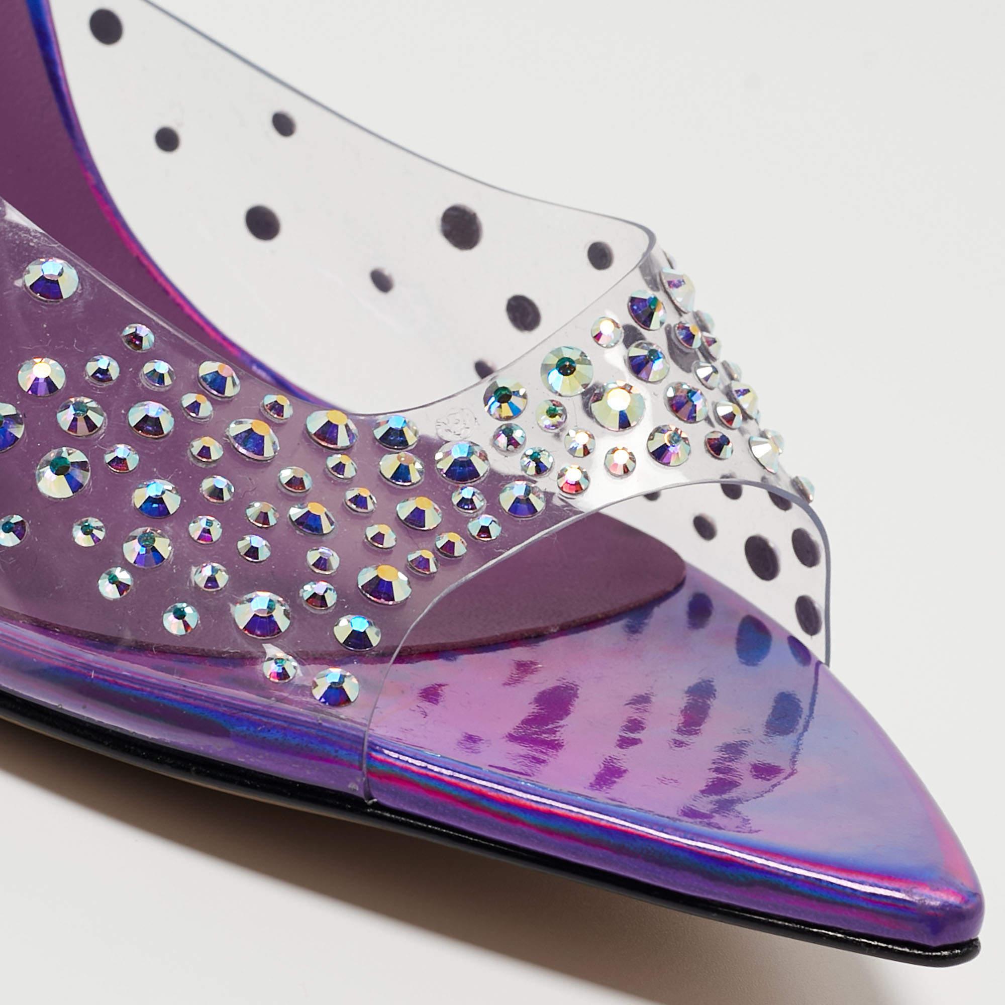 Women's Le Silla Transparent/Purple Crystal Embellished PVC Slide Sandals Size 36