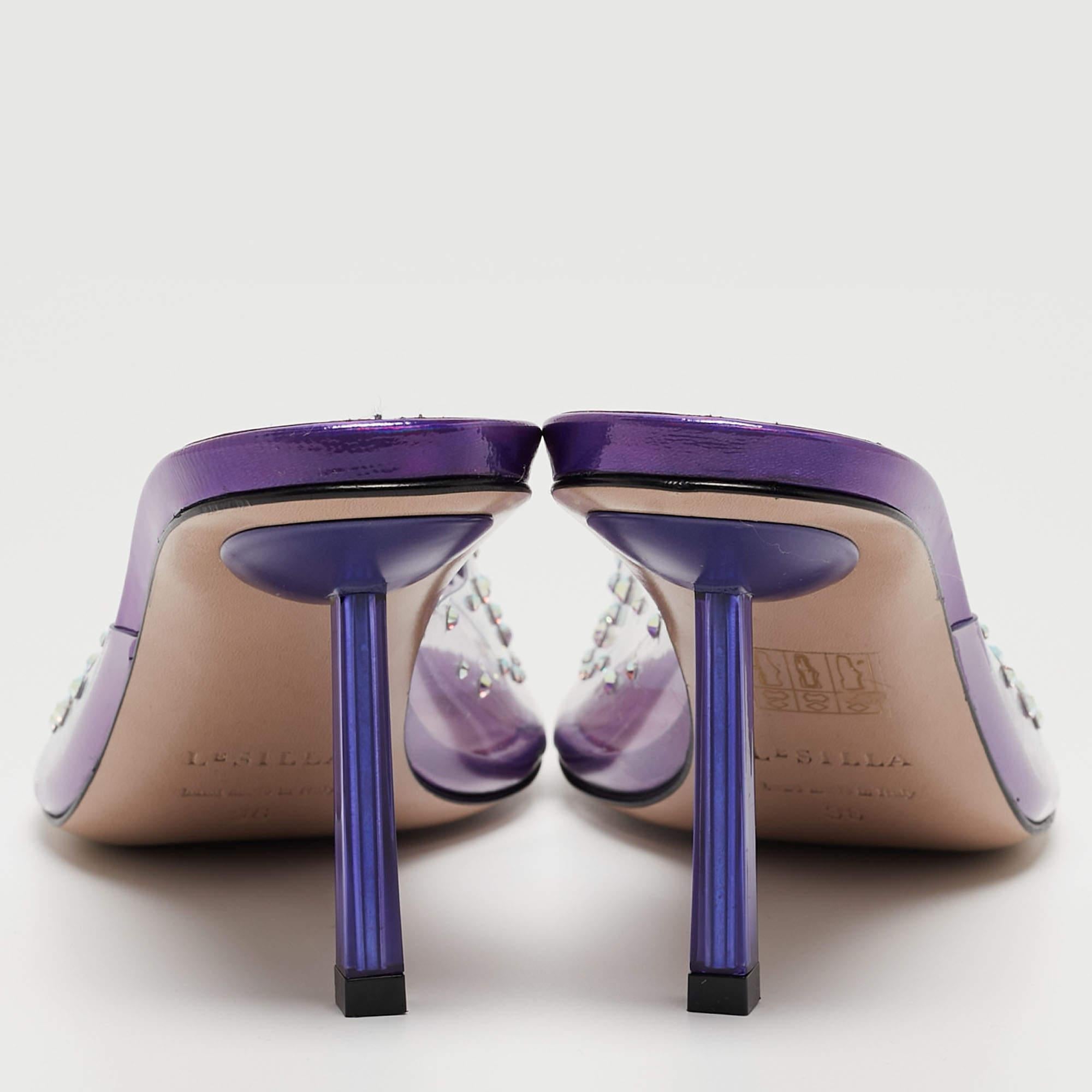 Le Silla Transparent/Purple Crystal Embellished PVC Slide Sandals Size 36 1